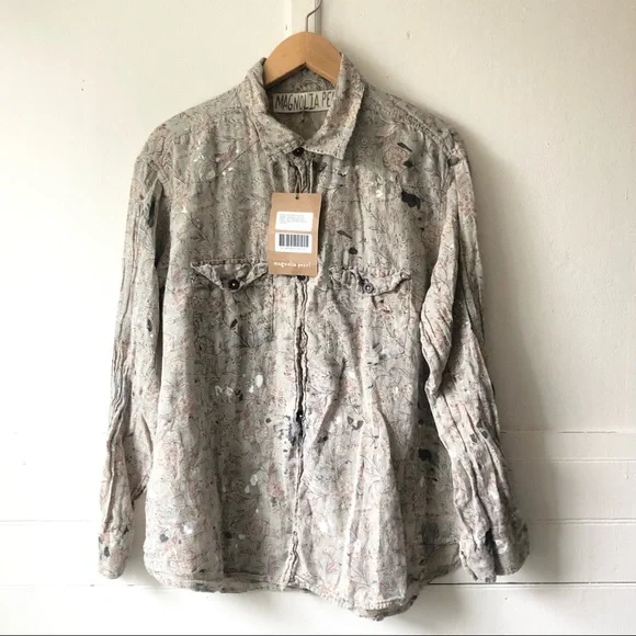 NWT New MAGNOLIA PEARL Free People Block Print Kelly Western Blouse Shirt Rambha - Picture 6 of 13